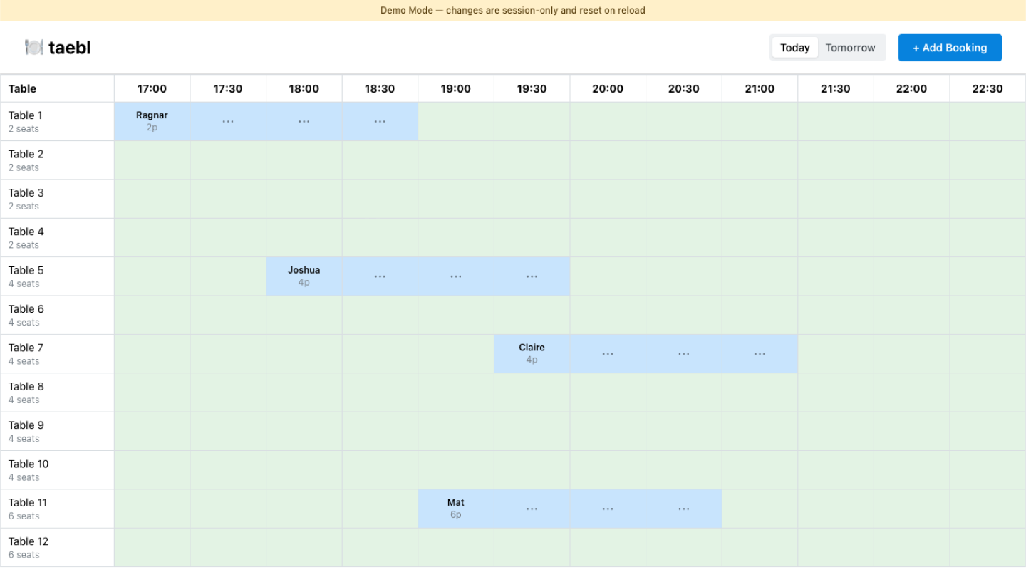 Taebl — schedule grid overview